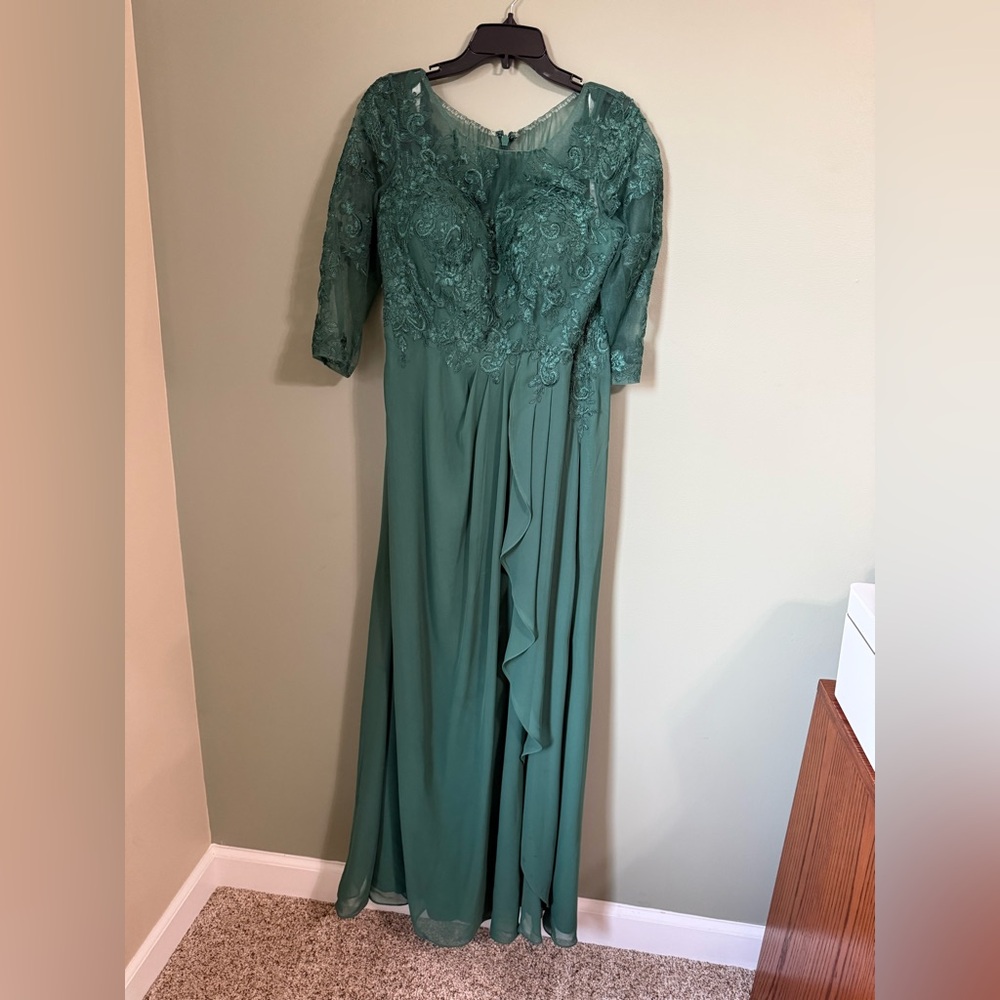 Azazie Green Embroidered Chiffon Evening Gown